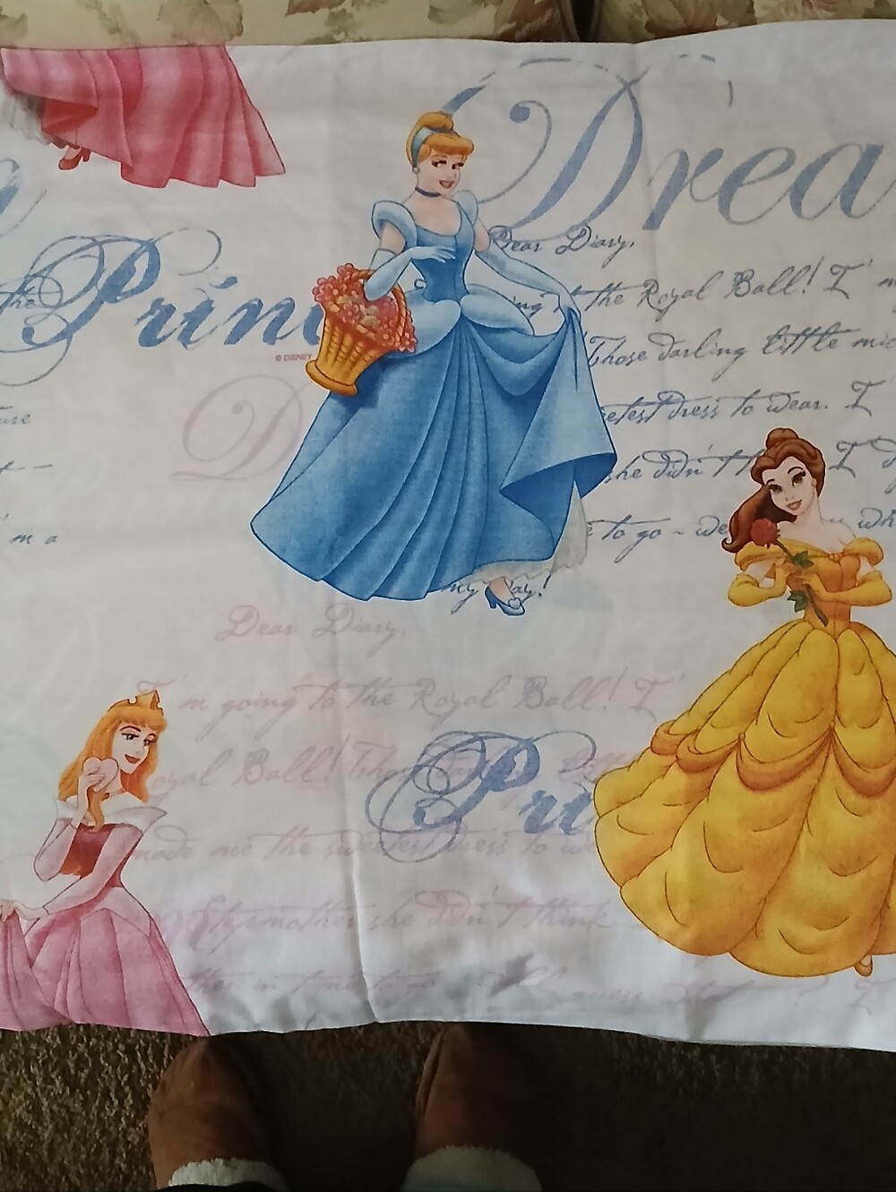 Vintage Disney Princess Diary Twin Flat Bed Sheet Cinderella Belle Aurora Y2K
